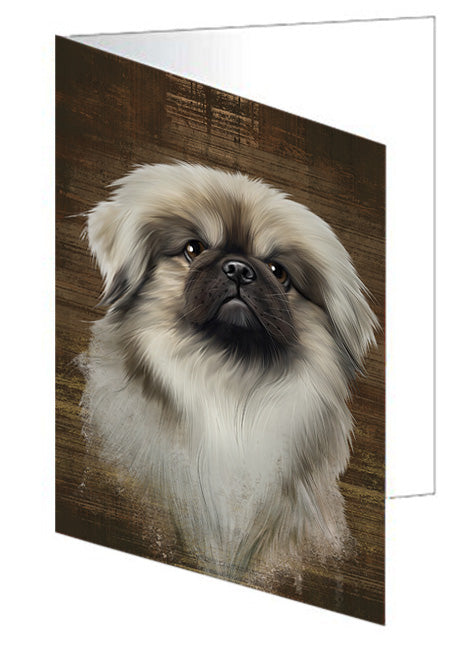 Rustic Pekingese Dog Handmade Artwork Assorted Pets Greeting Cards and Note Cards with Envelopes for All Occasions and Holiday Seasons GCD55382