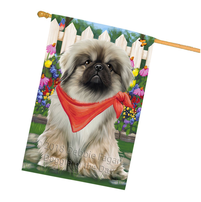 Spring Floral Pekingese Dog House Flag FLG49889