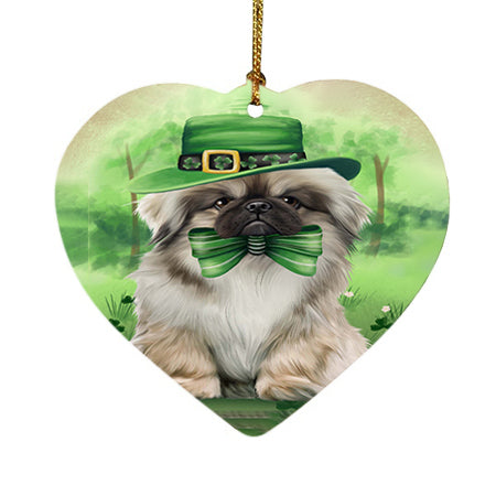 St. Patricks Day Irish Portrait Pekingese Dog Heart Christmas Ornament HPOR48844