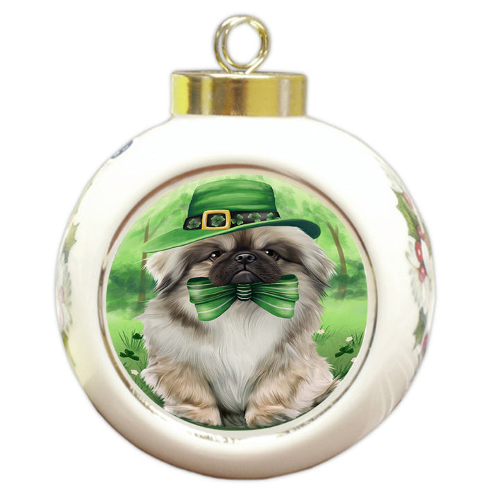 St. Patricks Day Irish Portrait Pekingese Dog Round Ball Christmas Ornament RBPOR48844