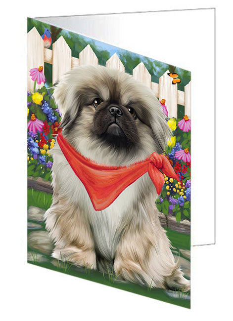 Spring Floral Pekingese Dog Handmade Artwork Assorted Pets Greeting Cards and Note Cards with Envelopes for All Occasions and Holiday Seasons GCD53801