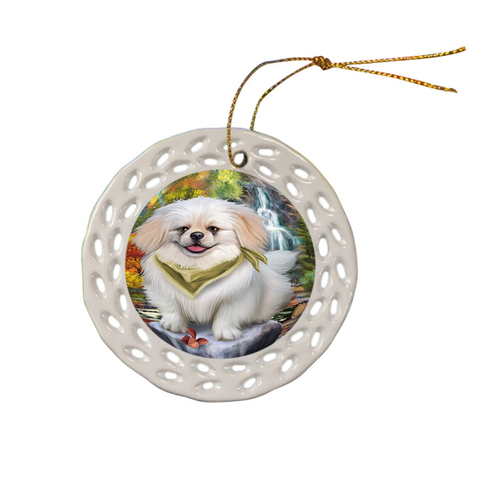 Scenic Waterfall Pekingese Dog Ceramic Doily Ornament DPOR49501
