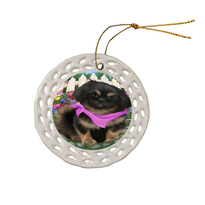 Spring Floral Pekingese Dog Ceramic Doily Ornament DPOR49925