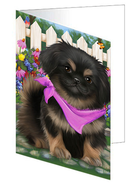 Spring Floral Pekingese Dog Handmade Artwork Assorted Pets Greeting Cards and Note Cards with Envelopes for All Occasions and Holiday Seasons GCD53804
