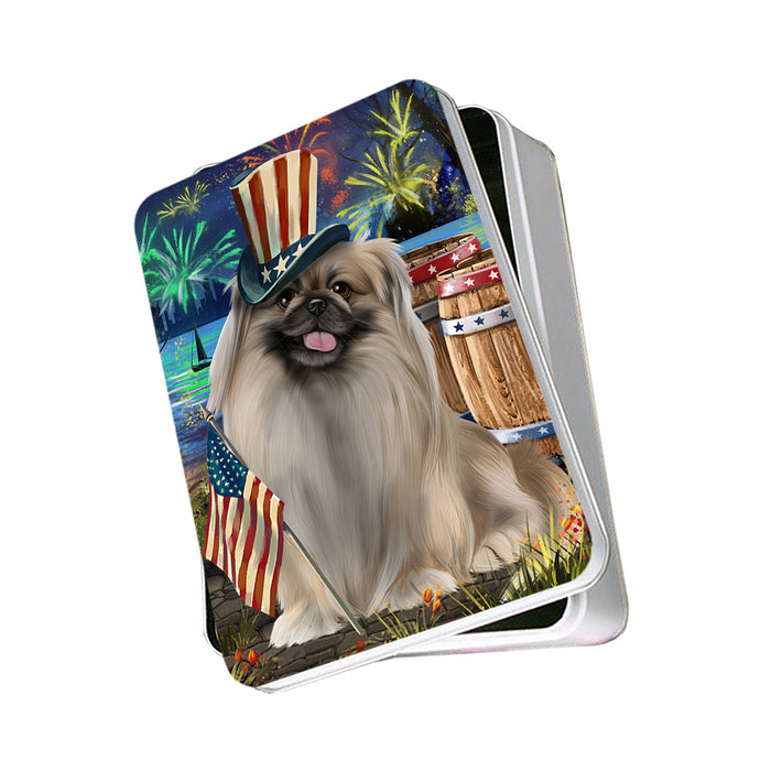 4th of July Independence Day Fireworks Pekingese Dog at the Lake Photo Storage Tin PITN51193