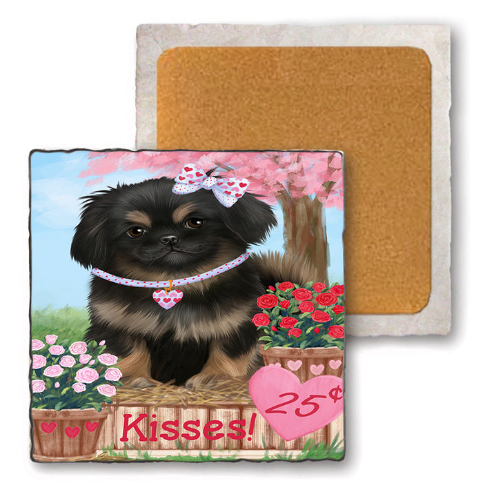Rosie 25 Cent Kisses Pekingese Dog Set of 4 Natural Stone Marble Tile Coasters MCST50980