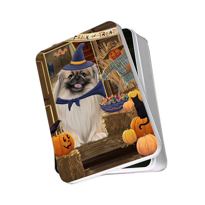 Enter at Own Risk Trick or Treat Halloween Pekingese Dog Photo Storage Tin PITN53204