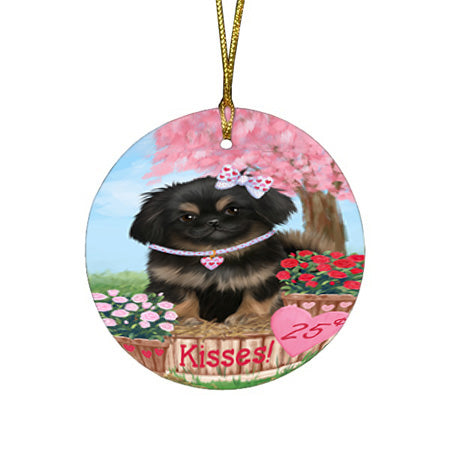 Rosie 25 Cent Kisses Pekingese Dog Round Flat Christmas Ornament RFPOR56336
