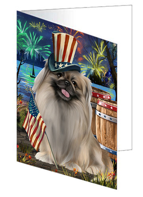 4th of July Independence Day Fireworks Pekingese Dog at the Lake Handmade Artwork Assorted Pets Greeting Cards and Note Cards with Envelopes for All Occasions and Holiday Seasons GCD57608