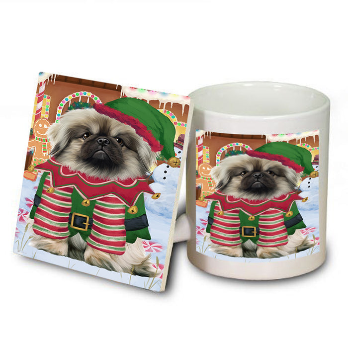 Christmas Gingerbread House Candyfest Pekingese Dog Mug and Coaster Set MUC56458