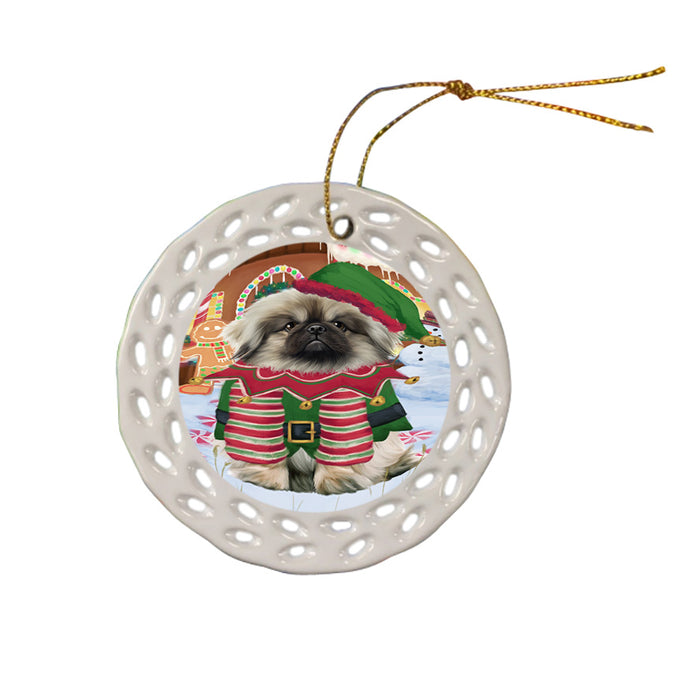 Christmas Gingerbread House Candyfest Pekingese Dog Ceramic Doily Ornament DPOR56822