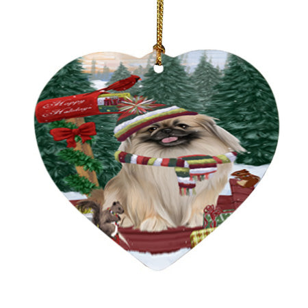 Merry Christmas Woodland Sled Pekingese Dog Heart Christmas Ornament HPOR55337