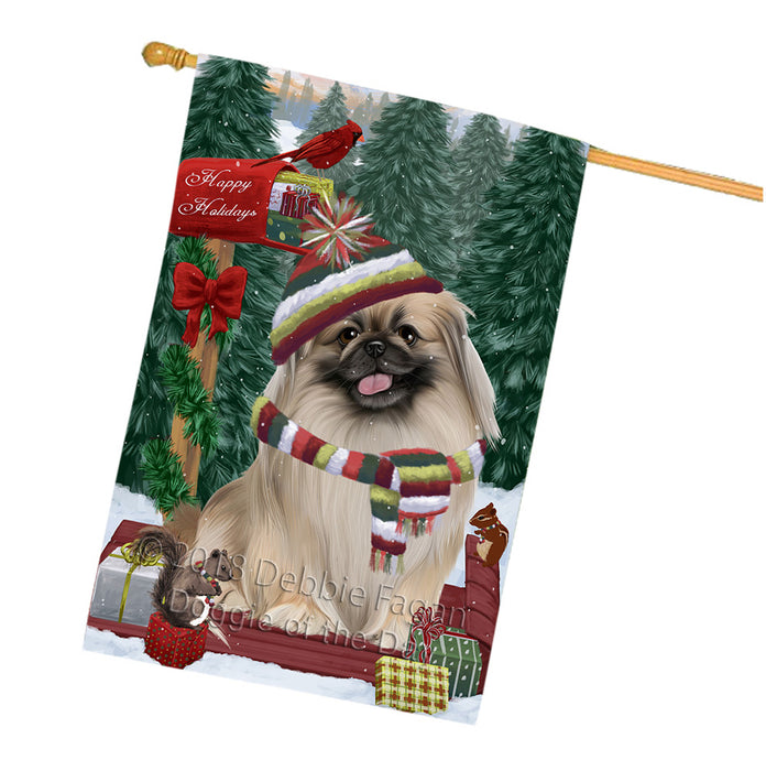 Merry Christmas Woodland Sled Pekingese Dog House Flag FLG55410