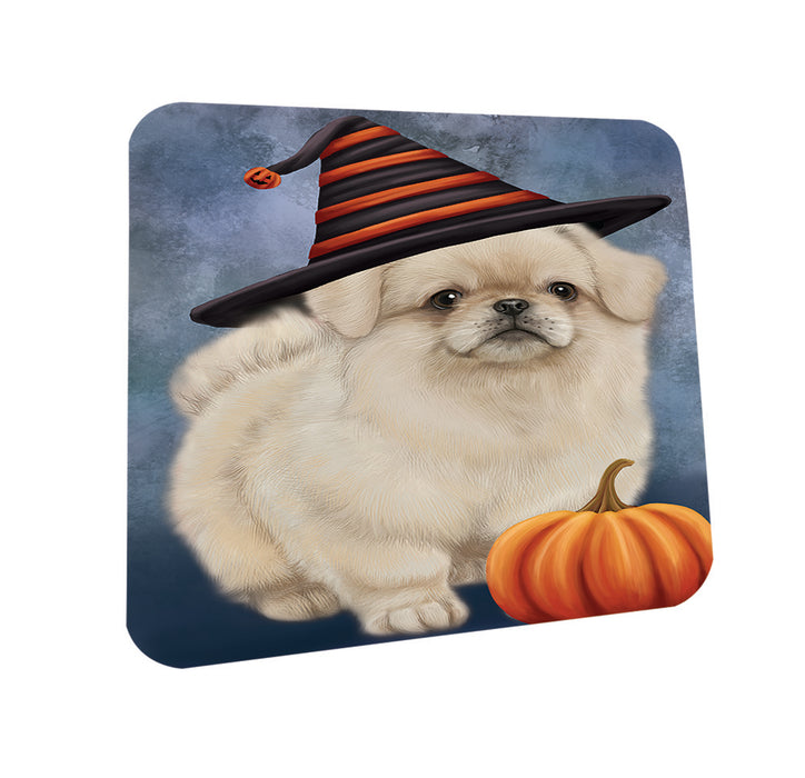 Happy Halloween Pekingese Dog Wearing Witch Hat with Pumpkin Coasters Set of 4 CST54922