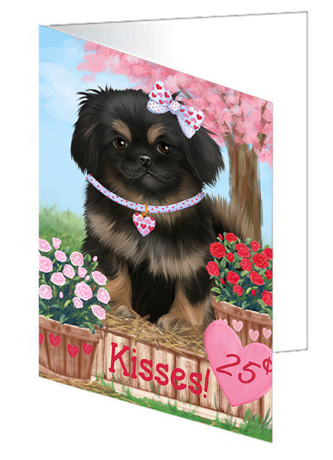 Rosie 25 Cent Kisses Pekingese Dog Handmade Artwork Assorted Pets Greeting Cards and Note Cards with Envelopes for All Occasions and Holiday Seasons GCD72455