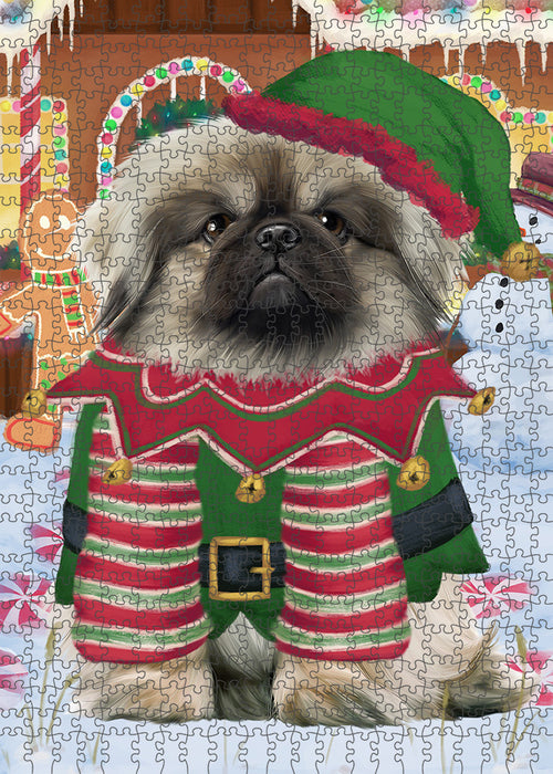 Christmas Gingerbread House Candyfest Pekingese Dog Puzzle with Photo Tin PUZL94064