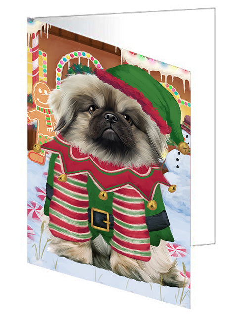 Christmas Gingerbread House Candyfest Pekingese Dog Handmade Artwork Assorted Pets Greeting Cards and Note Cards with Envelopes for All Occasions and Holiday Seasons GCD73913