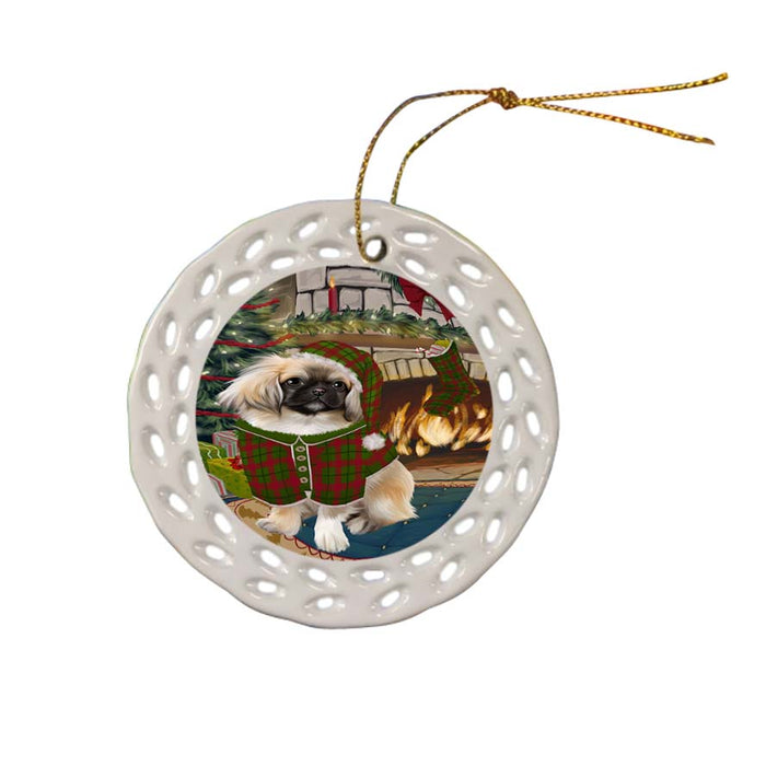 The Stocking was Hung Pekingese Dog Ceramic Doily Ornament DPOR55906
