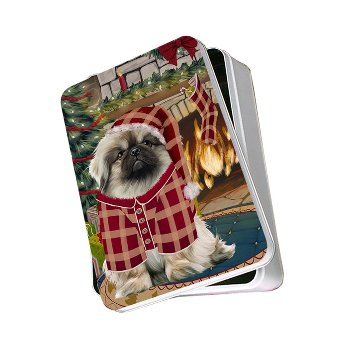 The Stocking was Hung Pekingese Dog Photo Storage Tin PITN55494
