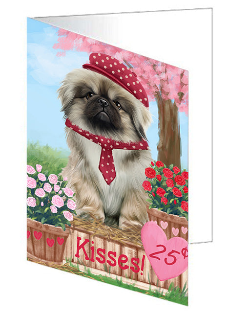 Rosie 25 Cent Kisses Pekingese Dog Handmade Artwork Assorted Pets Greeting Cards and Note Cards with Envelopes for All Occasions and Holiday Seasons GCD72458