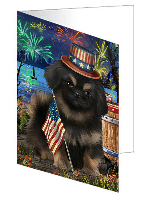 4th of July Independence Day Fireworks Pekingese Dog at the Lake Handmade Artwork Assorted Pets Greeting Cards and Note Cards with Envelopes for All Occasions and Holiday Seasons GCD57611