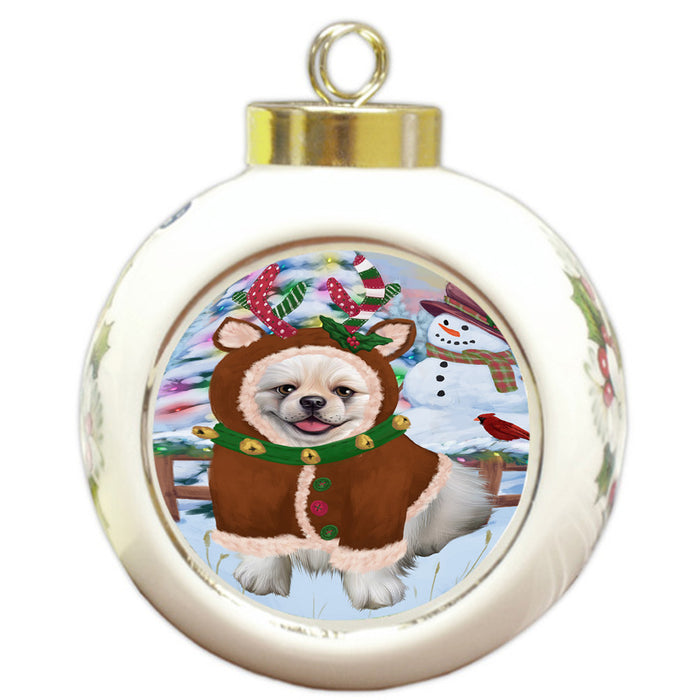 Christmas Gingerbread House Candyfest Pekingese Dog Round Ball Christmas Ornament RBPOR56823