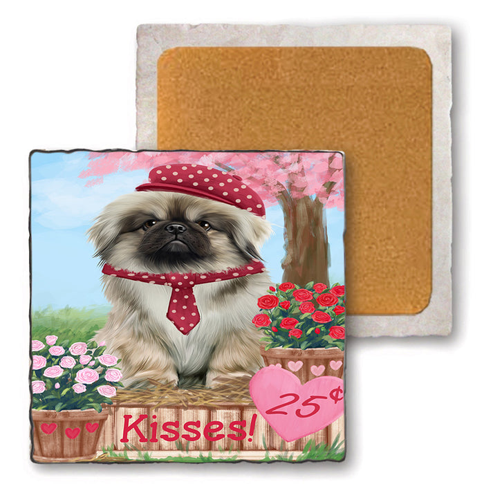 Rosie 25 Cent Kisses Pekingese Dog Set of 4 Natural Stone Marble Tile Coasters MCST50981