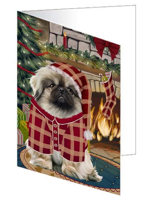 The Stocking was Hung Pekingese Dog Handmade Artwork Assorted Pets Greeting Cards and Note Cards with Envelopes for All Occasions and Holiday Seasons GCD71168