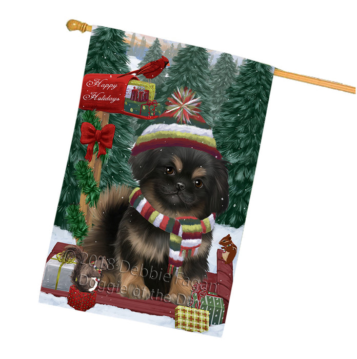 Merry Christmas Woodland Sled Pekingese Dog House Flag FLG55411