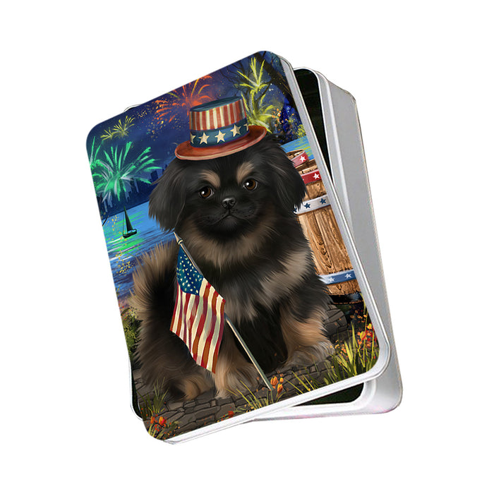4th of July Independence Day Fireworks Pekingese Dog at the Lake Photo Storage Tin PITN51194