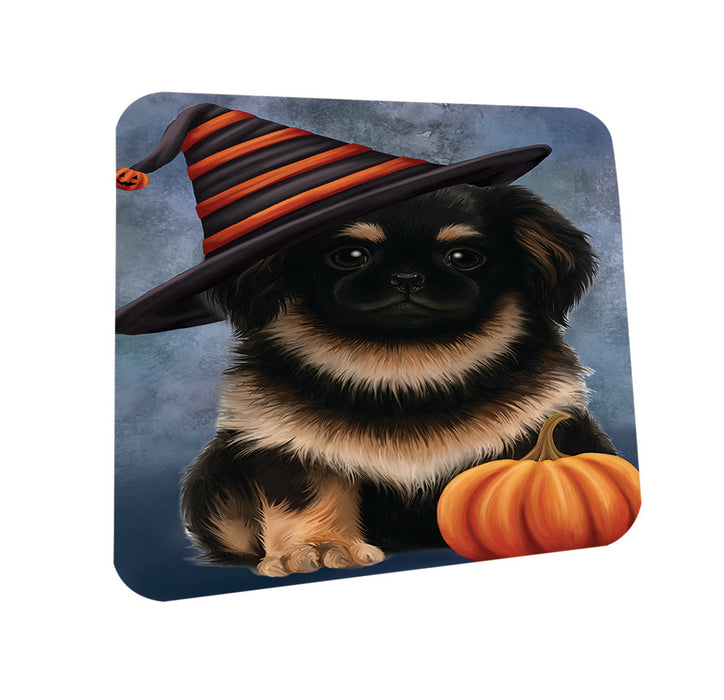 Happy Halloween Pekingese Dog Wearing Witch Hat with Pumpkin Coasters Set of 4 CST54923