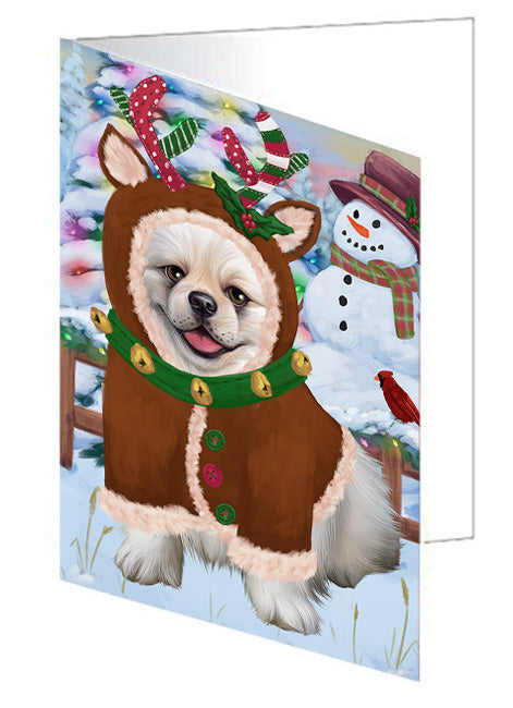 Christmas Gingerbread House Candyfest Pekingese Dog Handmade Artwork Assorted Pets Greeting Cards and Note Cards with Envelopes for All Occasions and Holiday Seasons GCD73916