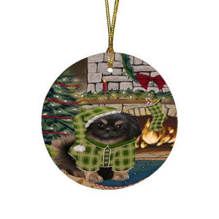 The Stocking was Hung Pekingese Dog Round Flat Christmas Ornament RFPOR55908