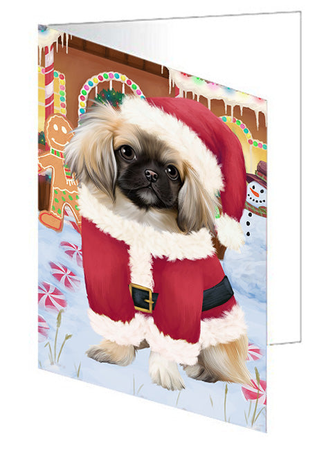 Christmas Gingerbread House Candyfest Pekingese Dog Handmade Artwork Assorted Pets Greeting Cards and Note Cards with Envelopes for All Occasions and Holiday Seasons GCD73919