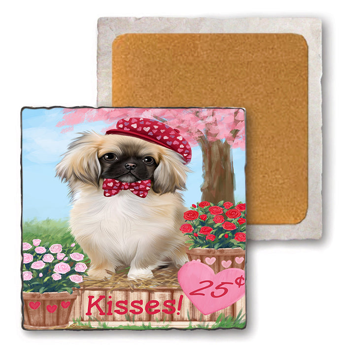 Rosie 25 Cent Kisses Pekingese Dog Set of 4 Natural Stone Marble Tile Coasters MCST50982