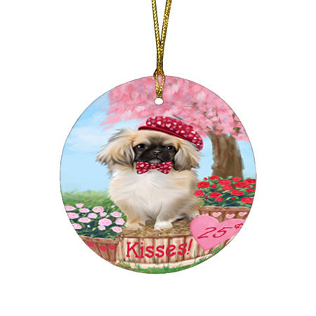 Rosie 25 Cent Kisses Pekingese Dog Round Flat Christmas Ornament RFPOR56338