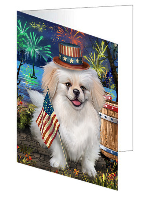 4th of July Independence Day Fireworks Pekingese Dog at the Lake Handmade Artwork Assorted Pets Greeting Cards and Note Cards with Envelopes for All Occasions and Holiday Seasons GCD57614