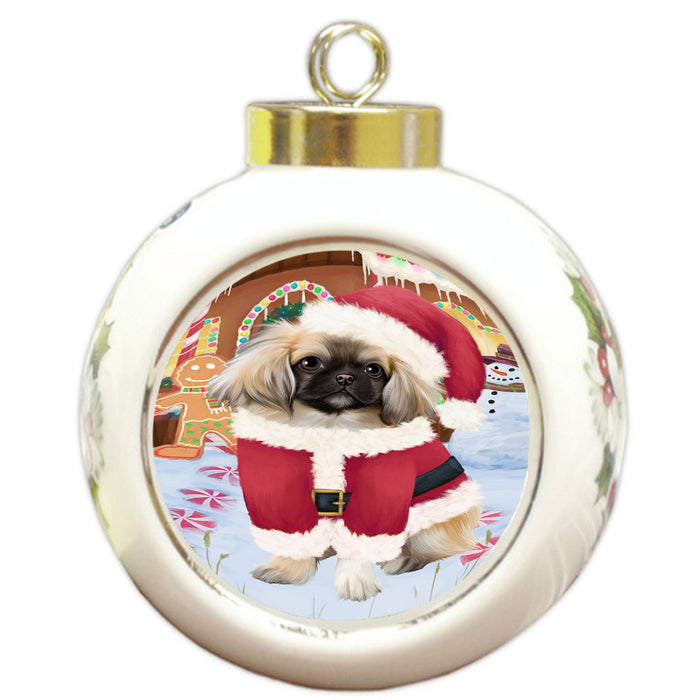 Christmas Gingerbread House Candyfest Pekingese Dog Round Ball Christmas Ornament RBPOR56824