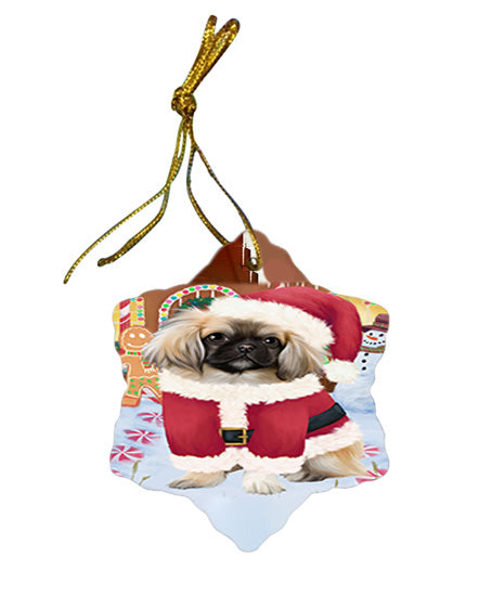 Christmas Gingerbread House Candyfest Pekingese Dog Star Porcelain Ornament SPOR56824