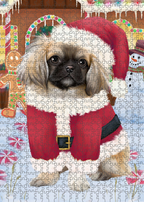 Christmas Gingerbread House Candyfest Pekingese Dog Puzzle with Photo Tin PUZL94072