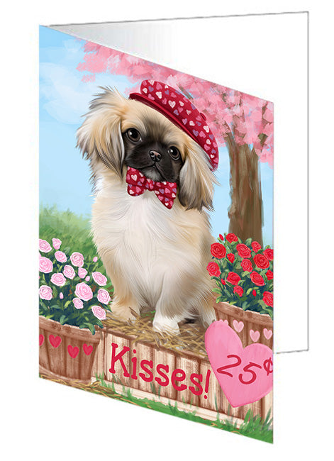 Rosie 25 Cent Kisses Pekingese Dog Handmade Artwork Assorted Pets Greeting Cards and Note Cards with Envelopes for All Occasions and Holiday Seasons GCD72461