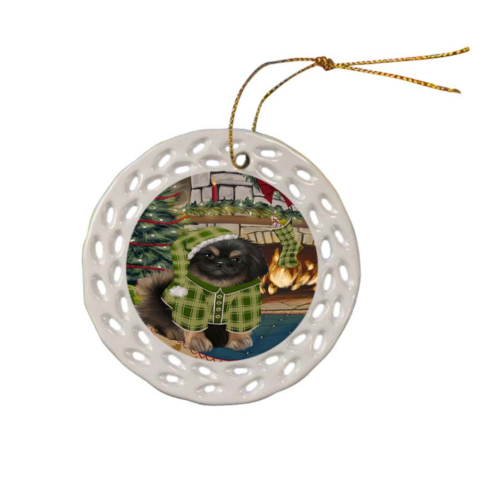 The Stocking was Hung Pekingese Dog Ceramic Doily Ornament DPOR55908