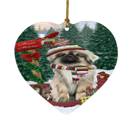 Merry Christmas Woodland Sled Pekingese Dog Heart Christmas Ornament HPOR55339