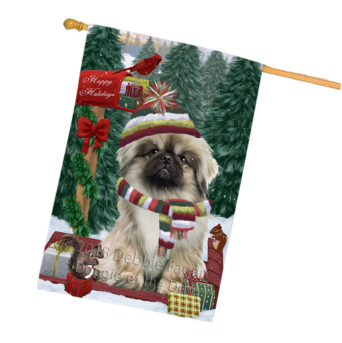 Merry Christmas Woodland Sled Pekingese Dog House Flag FLG55412