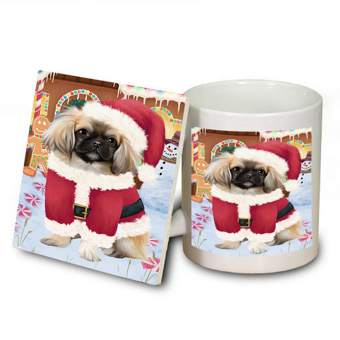 Christmas Gingerbread House Candyfest Pekingese Dog Mug and Coaster Set MUC56460