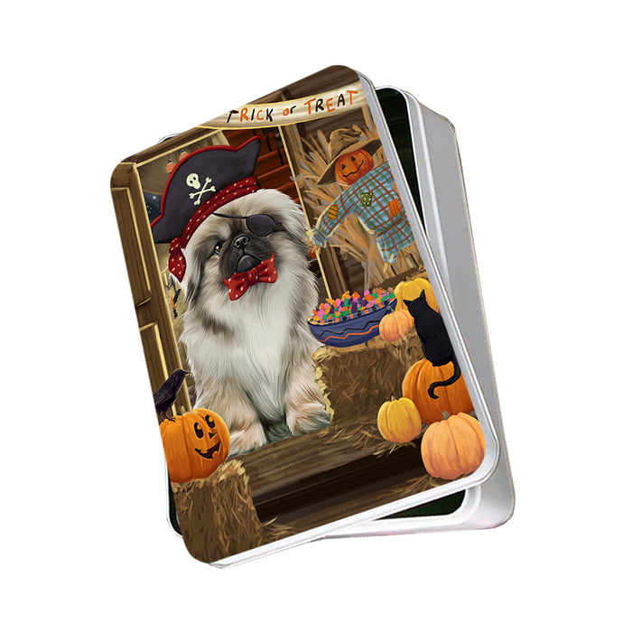 Enter at Own Risk Trick or Treat Halloween Pekingese Dog Photo Storage Tin PITN53206