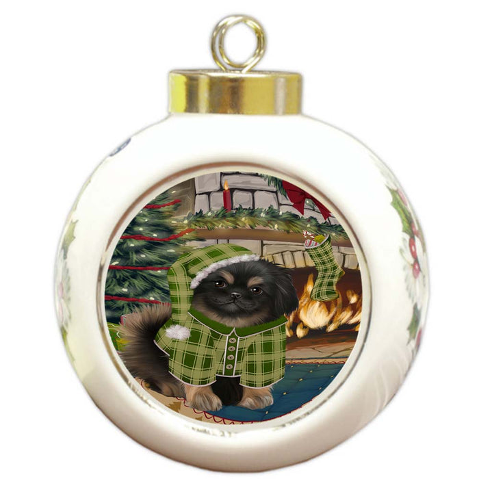 The Stocking was Hung Pekingese Dog Round Ball Christmas Ornament RBPOR55908