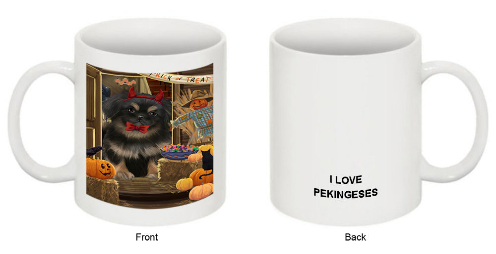 Enter at Own Risk Trick or Treat Halloween Pekingese Dog Coffee Mug MUG48605