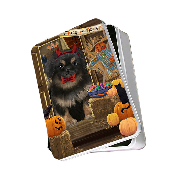 Enter at Own Risk Trick or Treat Halloween Pekingese Dog Photo Storage Tin PITN53207