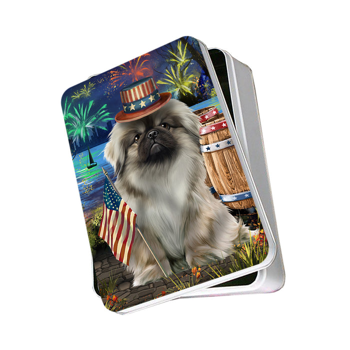 4th of July Independence Day Fireworks Pekingese Dog at the Lake Photo Storage Tin PITN51196